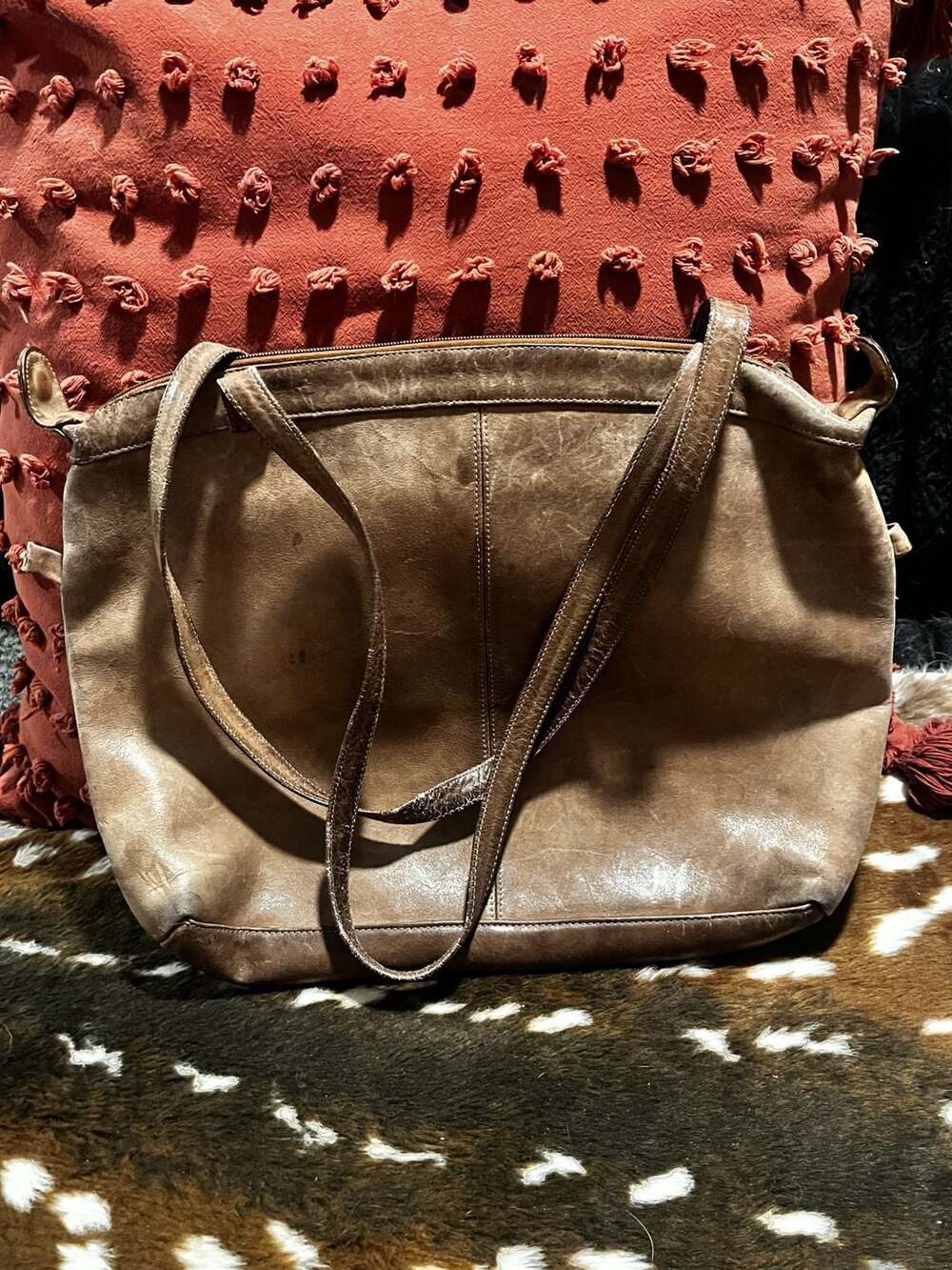 Etra Inc. Distressed Brown Leather Shoulder Bag Tote
